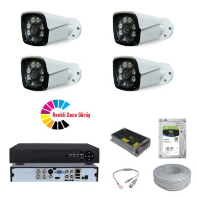 4 lü Renkli Gece Görüşlü Güvenlik Kamera Seti