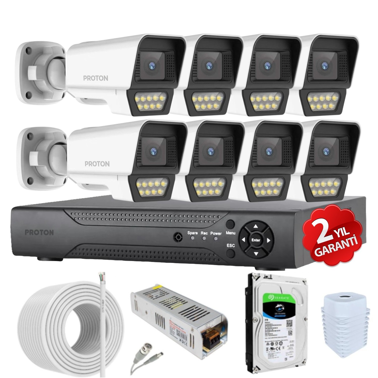 70K Renkli Gece Görüşlü 5MP Full HD 8 Kameralı Güvenlik Kamera Seti