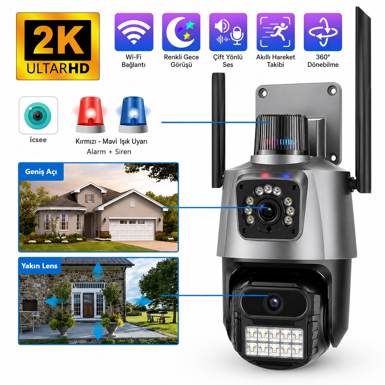Proton 2K Motorlu 360 Alarmlı Wifi Kablosuz Güvenlik Kamerası Proton 2K Motorlu 360 Alarmlı Wifi Kablosuz Güvenlik Kamerası