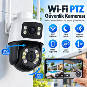 360 Derece Çift Lens Motorlu SD Kart Girişli Wifi Kablosuz Kamera