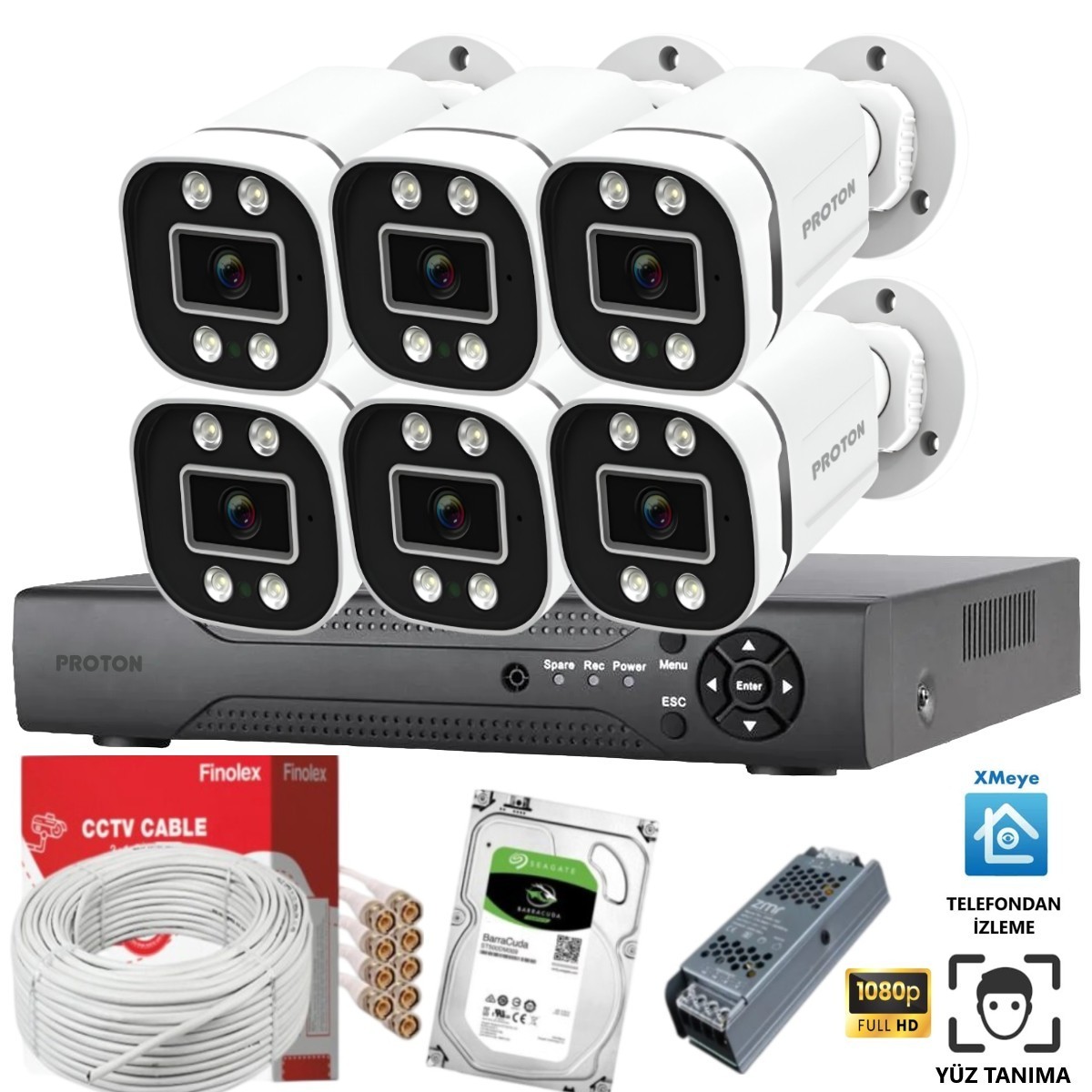 Proton Renkli Gece Görüşlü 6 Kameralı Set Proton Renkli Gece Görüşlü 6 Kameralı Set