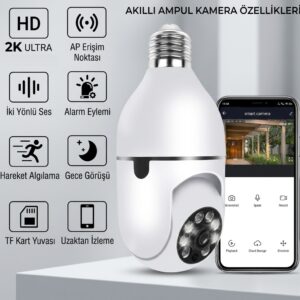 Proton Ampul Duya Takılan Kablosuz Wifi Akıllı Güvenlik Kamerası