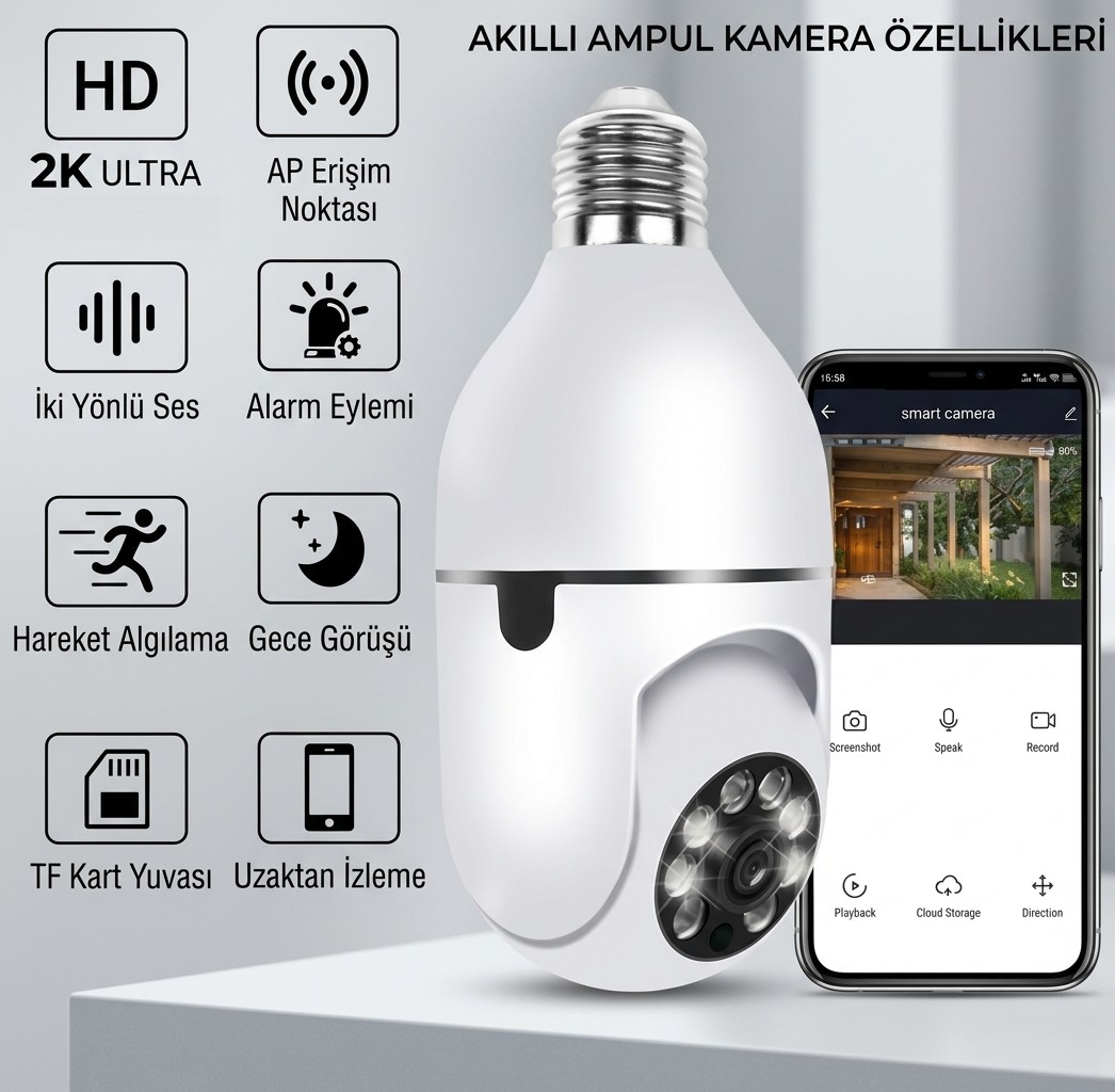 Proton Ampul Duya Takılan Kablosuz Wifi Akıllı Güvenlik Kamerası Proton Ampul Duya Takılan Kablosuz Wifi Akıllı Güvenlik Kamerası