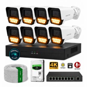Proton 8 Kameralı Mikrofonlu Sesli 4K POE IP Kamera Seti