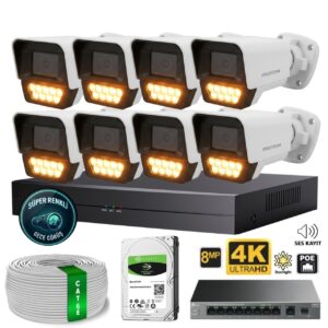 Proton 8 Kameralı Mikrofonlu Sesli 4K POE IP Kamera Seti