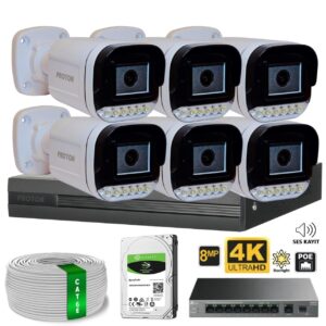 Proton 6 Kameralı Mikrofonlu Sesli 4K POE IP Kamera Seti