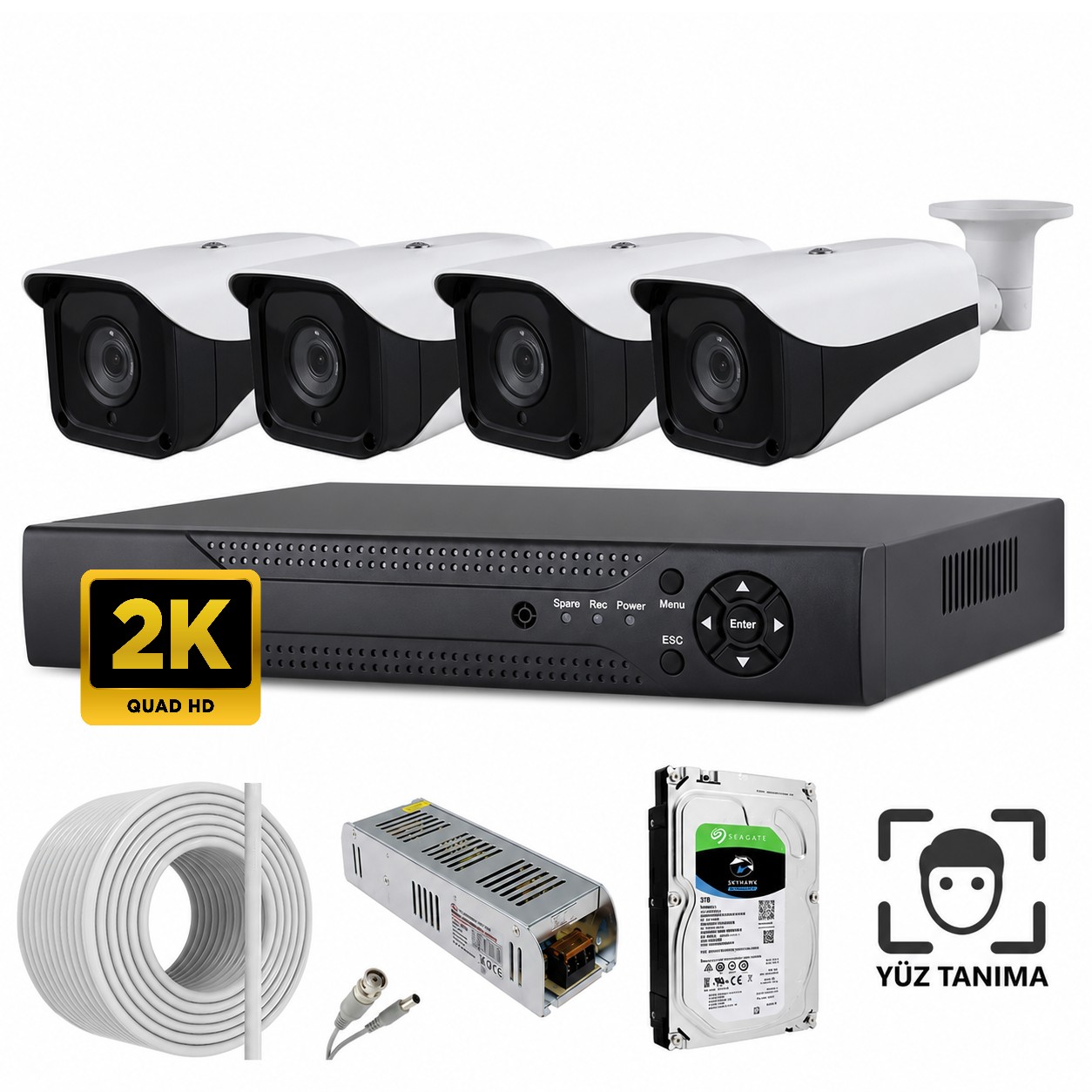 4 Kameralı AHD PRO Yüz Tanımalı Güvenlik Kamerası Seti 4 Kameralı AHD PRO Yüz Tanımalı Güvenlik Kamerası Seti