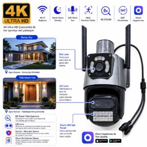 Okam 4K Motorlu 8x Optik Zoom 360 Alarmlı Wifi Kablosuz Güvenlik Kamerası
