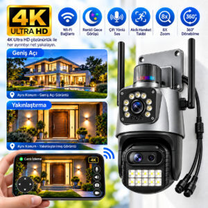 Proton 4K Motorlu 8x Optik Zoom 360 Alarmlı Wifi Kablosuz Okam Güvenlik Kamerası