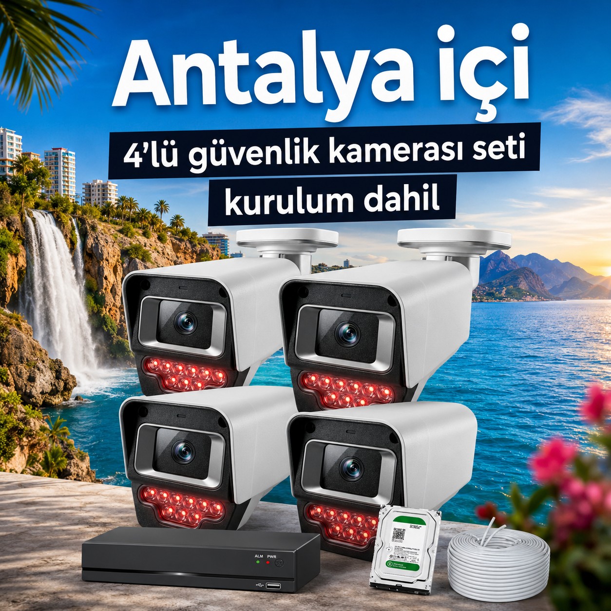 Antalya Kurulum Dahil 4'lü Güvenlik Kamerası Seti Antalya Kurulum Dahil 4'lü Güvenlik Kamerası Seti