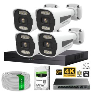Proton 4 Kameralı Mikrofonlu Sesli 4K POE IP Kamera Seti