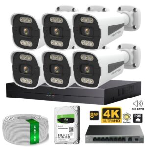 Proton 6 Kameralı Mikrofonlu Sesli 4K POE IP Kamera Seti