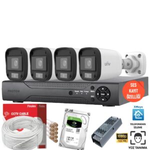 UNV 4 Kameralı Mikrofonlu Ses Kayıtlı Güvenlik Kamerası Seti