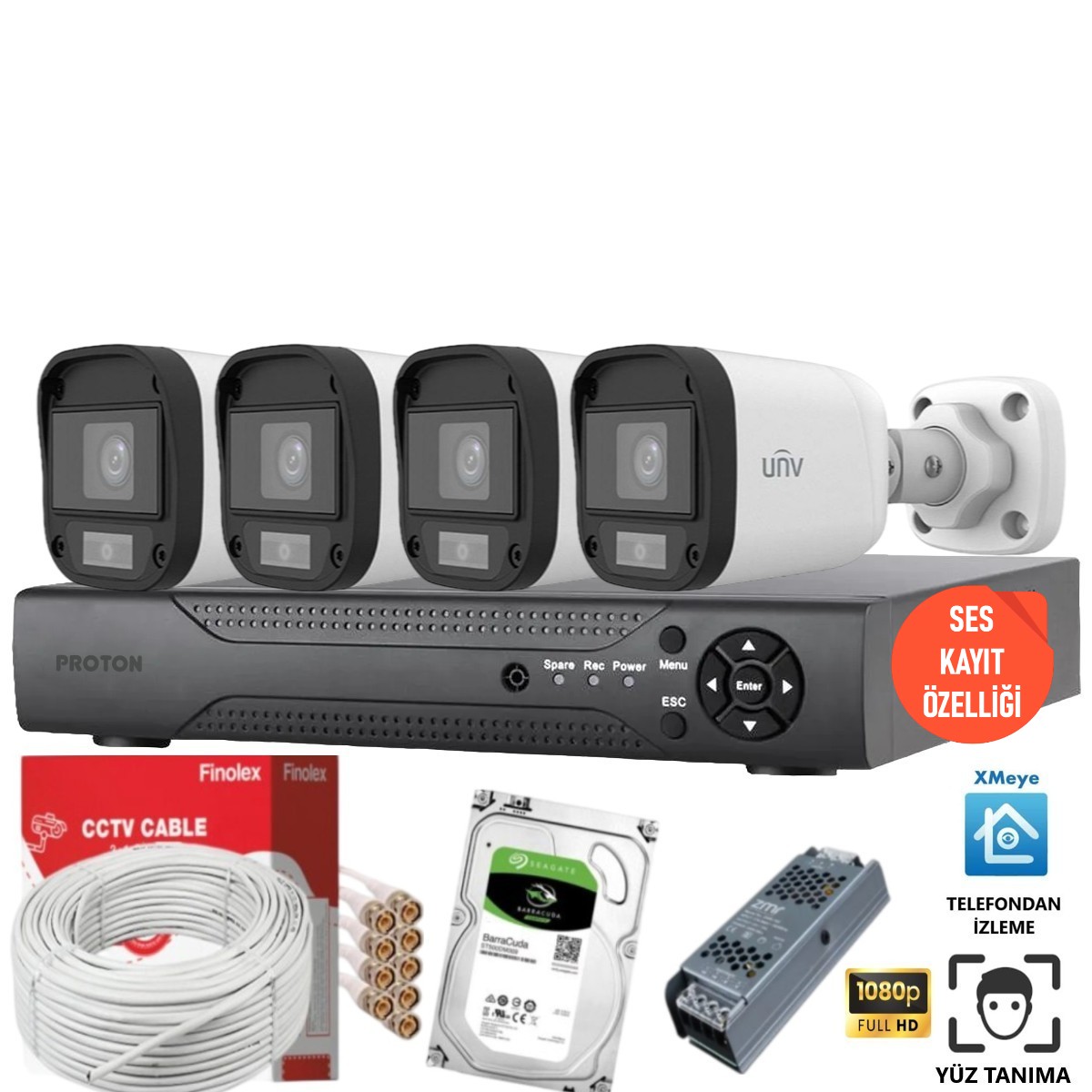 UNV 4 Kameralı Mikrofonlu Ses Kayıtlı Güvenlik Kamerası Seti UNV 4 Kameralı Mikrofonlu Ses Kayıtlı Güvenlik Kamerası Seti