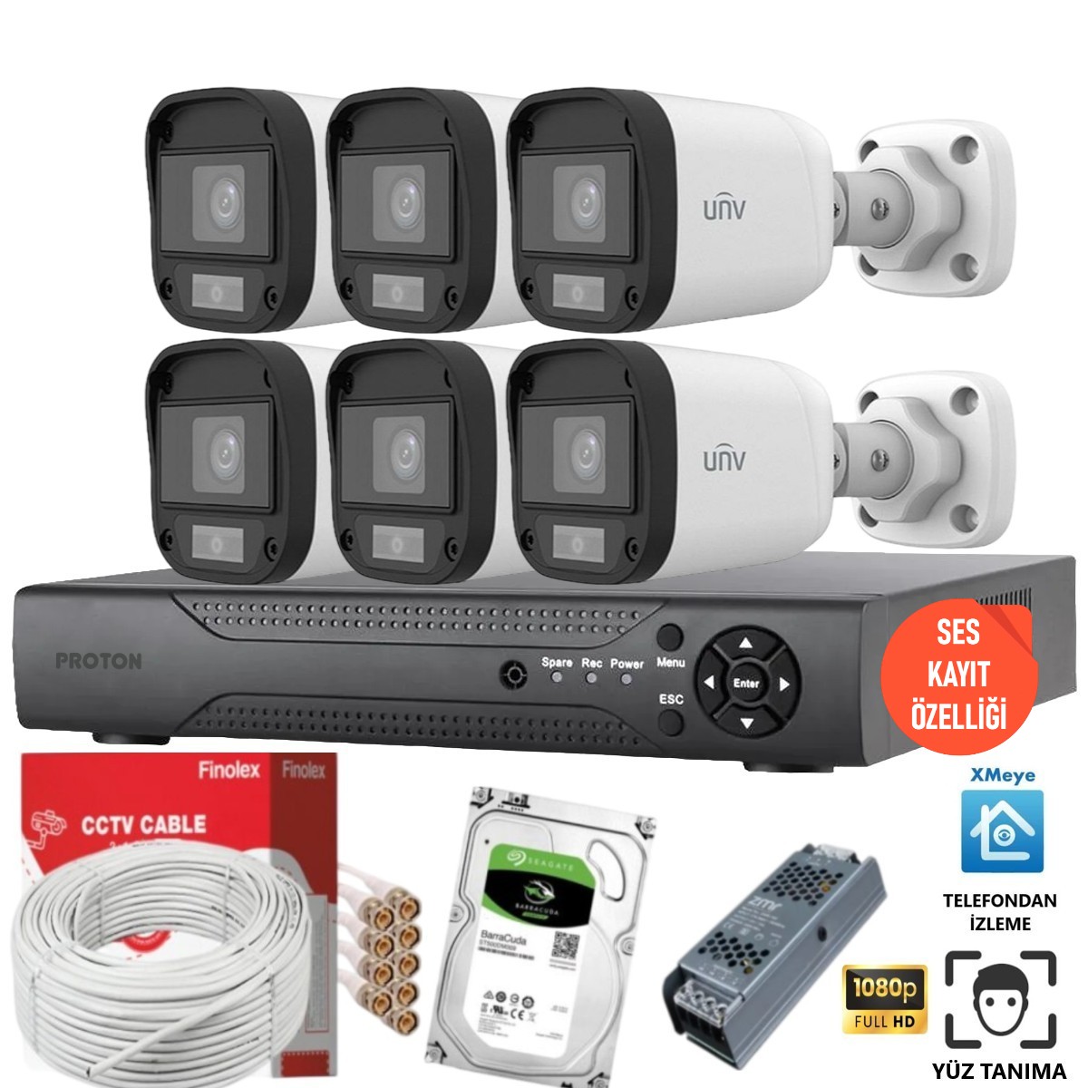 UNV 6 Kameralı Mikrofonlu Ses Kayıtlı Güvenlik Kamerası Seti UNV 6 Kameralı Mikrofonlu Ses Kayıtlı Güvenlik Kamerası Seti