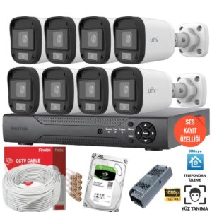 UNV 8 Kameralı Mikrofonlu Ses Kayıtlı Güvenlik Kamerası Seti
