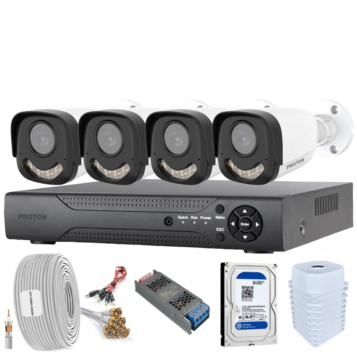 Proton EKO 4 Kameralı Gece Görüşlü Full HD Güvenlik Kamera Seti Proton EKO 4 Kameralı Gece Görüşlü Full HD Güvenlik Kamera Seti